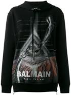 Balmain Logo Printed Hoodie - Black