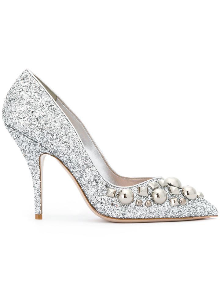 Miu Miu Embellished Glitter Pumps - Metallic