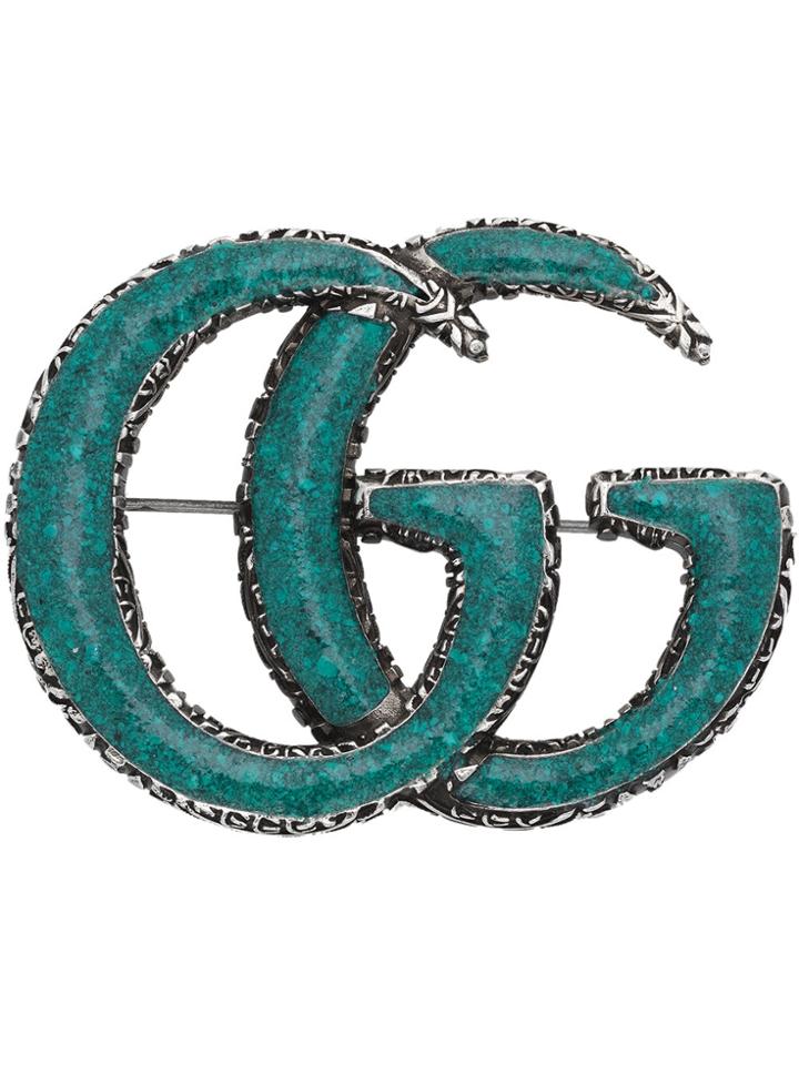 Gucci Enameled Double G Brooch - Metallic