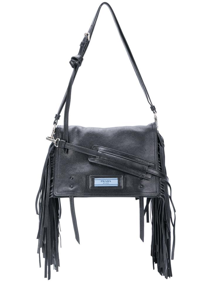 Prada Etiquette Fringed Shoulder Bag - Black