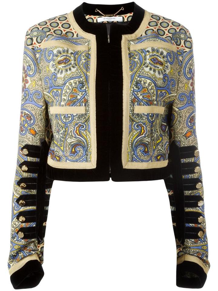Givenchy Printed Cropped Jacket, Women's, Size: 36, Black, Silk/viscose/wool