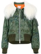 Sacai Shearling Cropped Bomber Jacket - Green