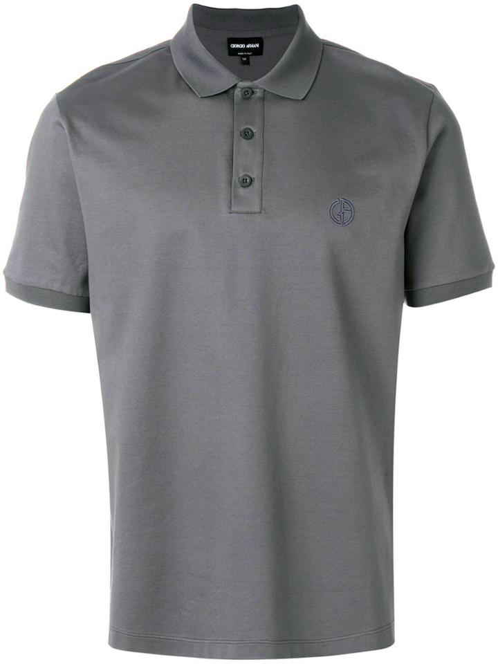Giorgio Armani Logo Embroidered Polo Shirt - Grey