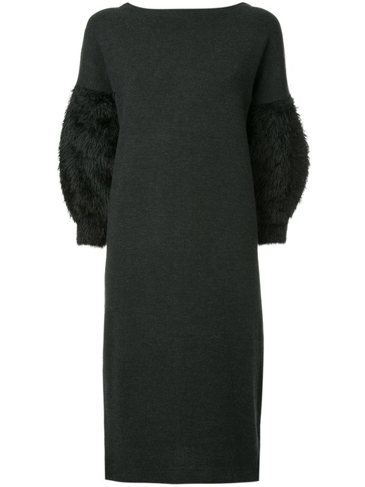 Cityshop Furry Sleeves Knitted Dress - Black