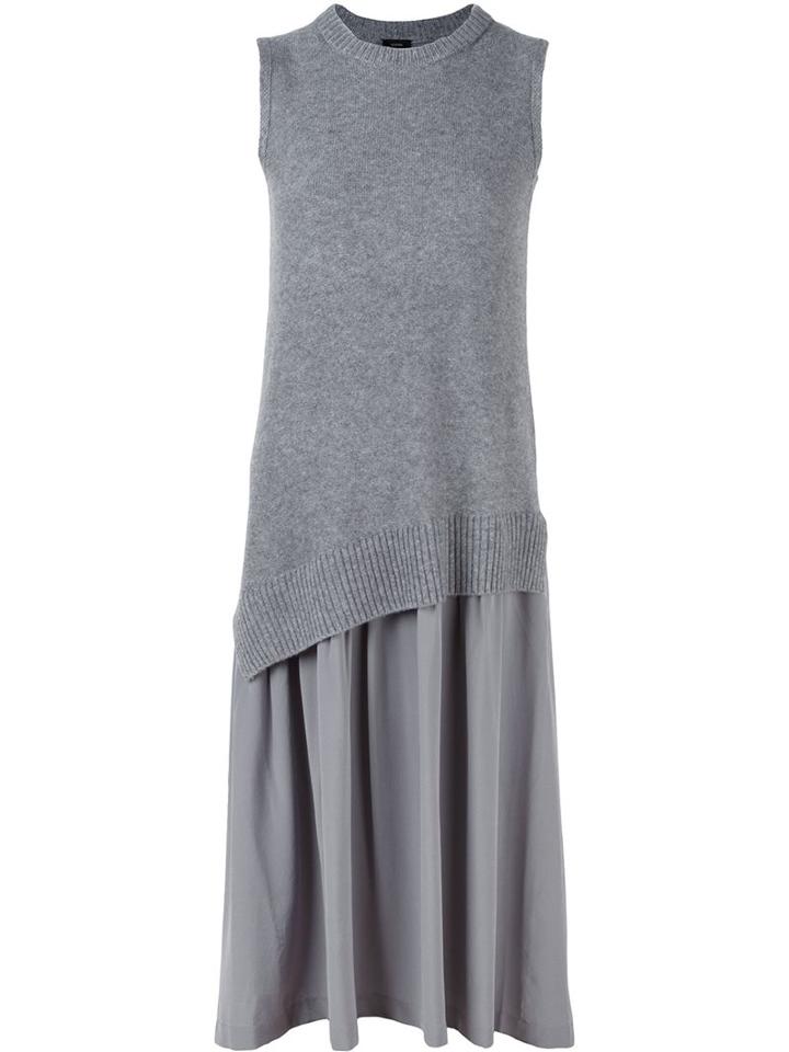 Joseph Asymmetric Drop Waist Dress, Women's, Size: Xl, Grey, Silk/cashmere/wool