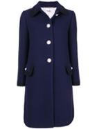 Miu Miu Button Embellished Contrast-trim Coat - Blue