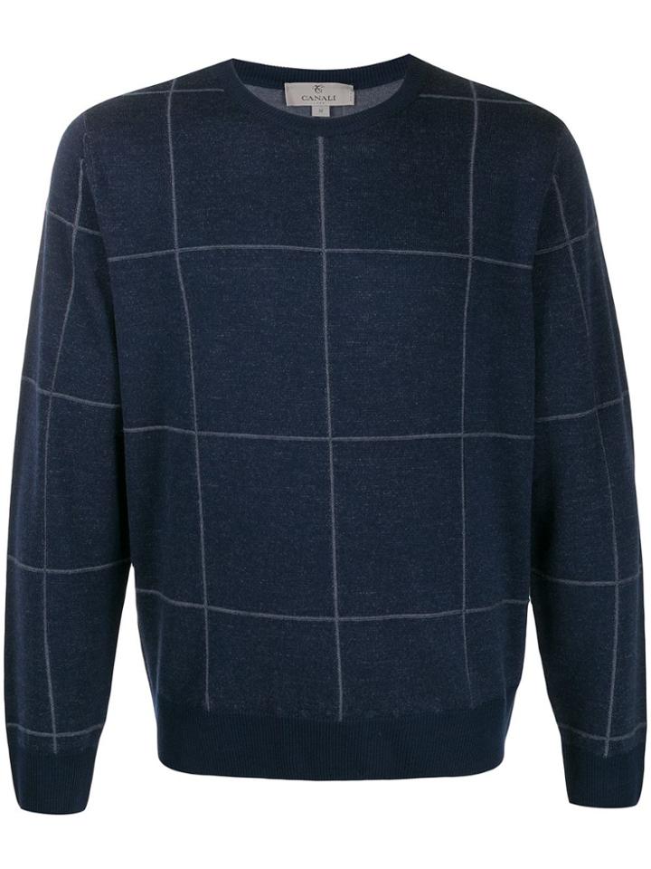 Canali Check Print Jumper - Blue