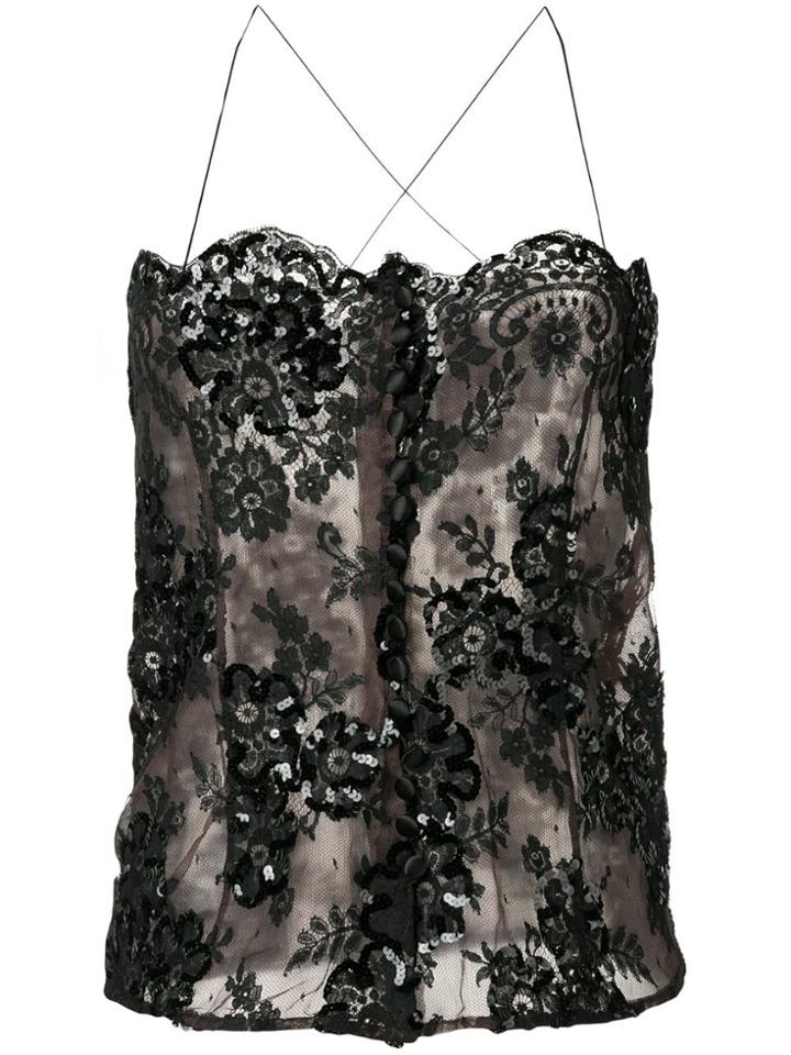 Yves Saint Laurent Vintage 1980's Embroidered Sheer Cami - Black