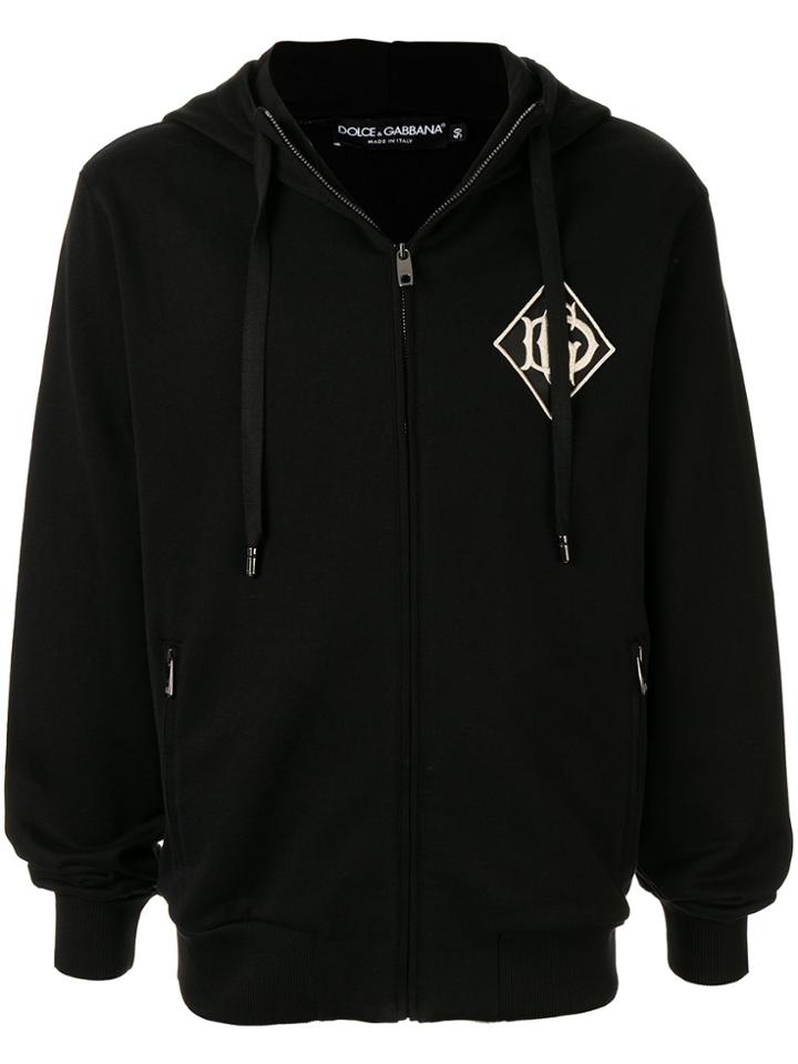 Dolce & Gabbana Logo Patch Zip-up Hoodie - Black