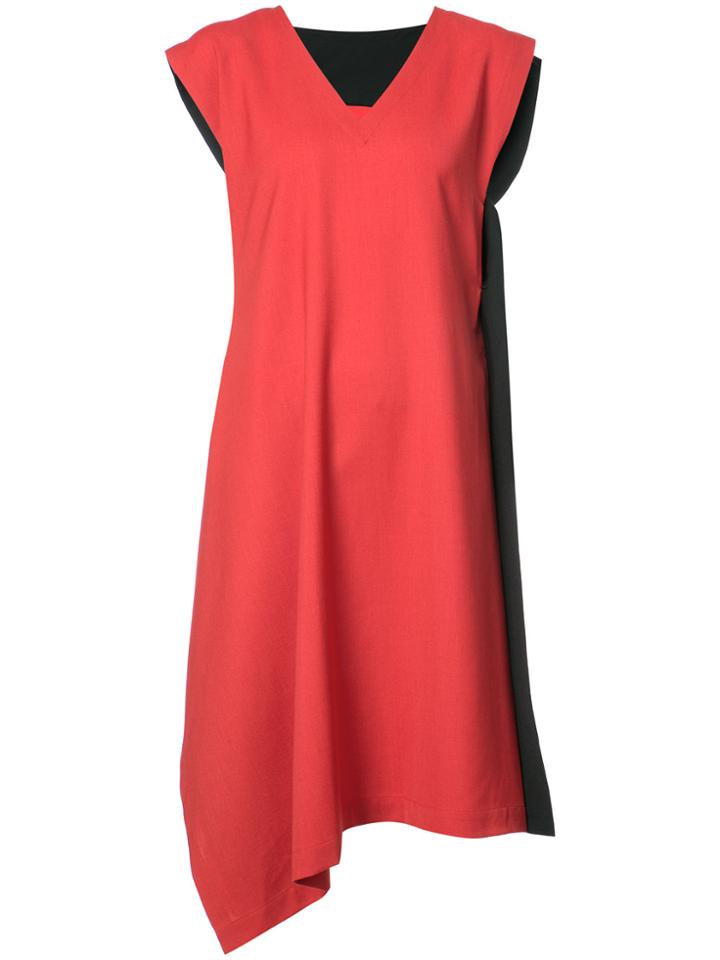 Issey Miyake Two-tone Asymmetric Dress - Red