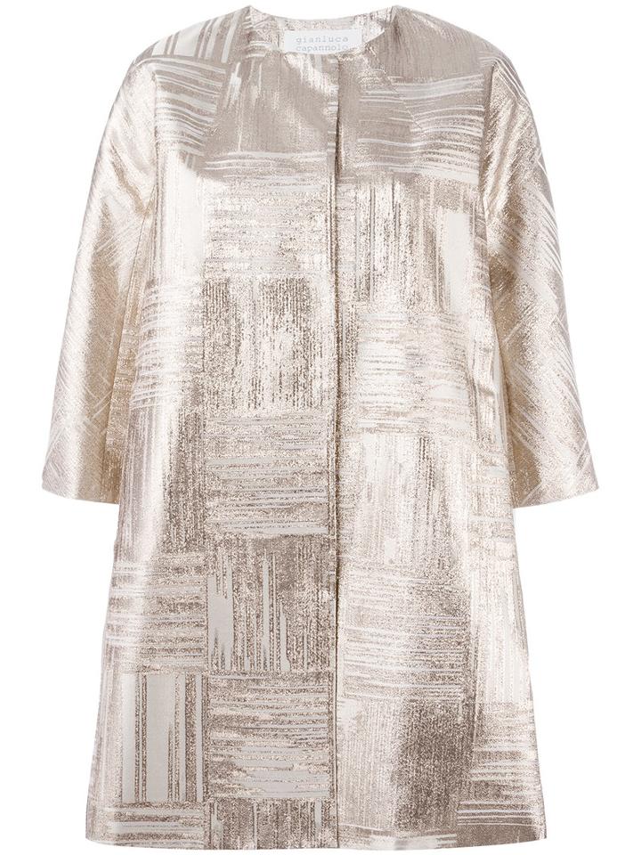 Gianluca Capannolo Metallic Cropped Sleeve Coat, Women's, Size: 40, Nude/neutrals, Silk/polyamide/polyester