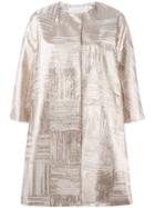 Gianluca Capannolo Metallic Cropped Sleeve Coat, Women's, Size: 40, Nude/neutrals, Silk/polyamide/polyester