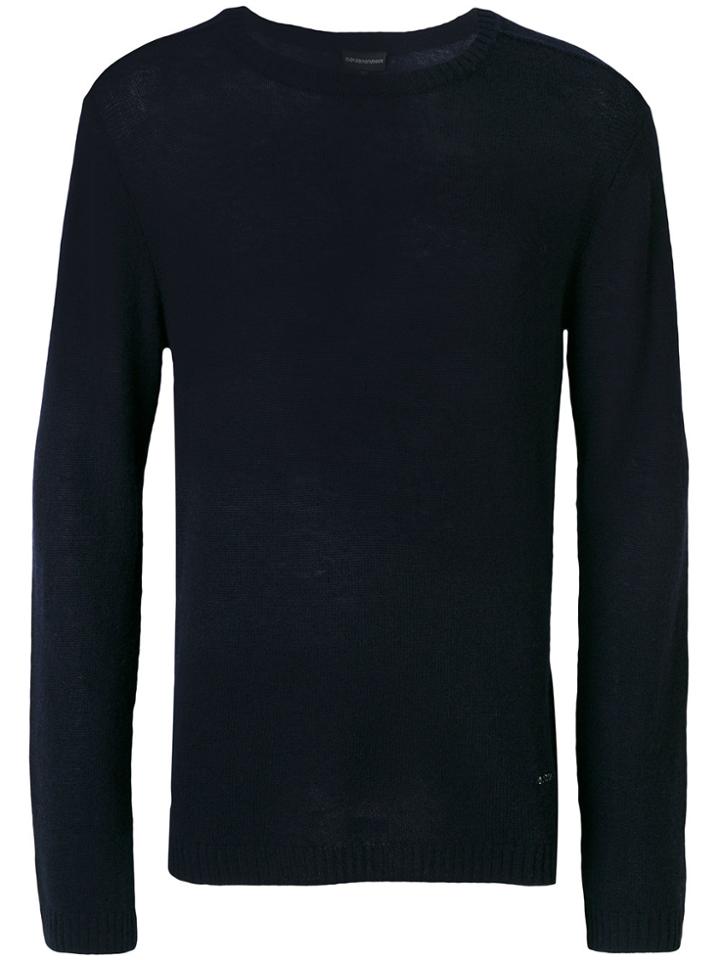 Emporio Armani Ribbed Detail Jumper - Blue