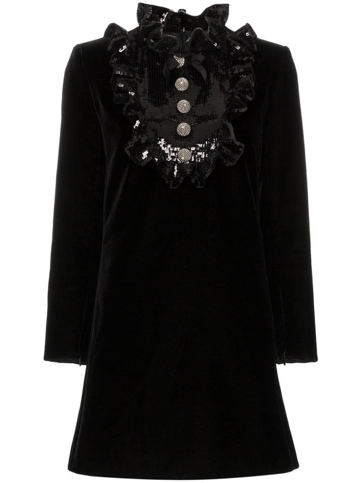 Saint Laurent Sequin Embellished A-line Dress - Black