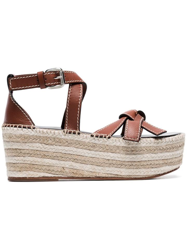 Loewe Rust Red Gate 70 Raffia Leather Wedges - Brown