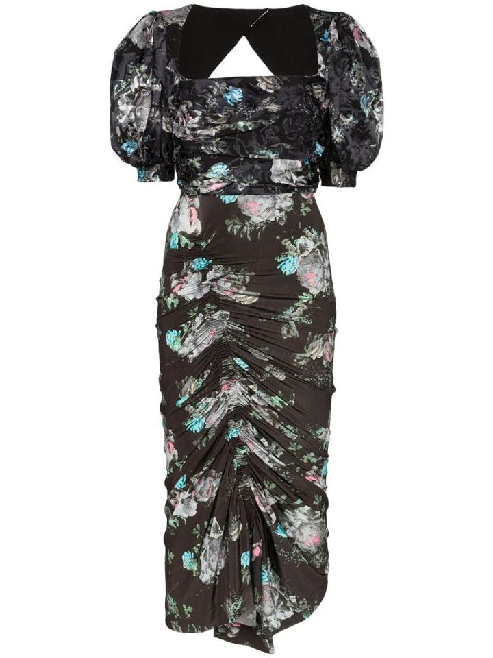 Preen By Thornton Bregazzi Gizzy Floral Print Midi Dress - Black