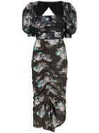 Preen By Thornton Bregazzi Gizzy Floral Print Midi Dress - Black