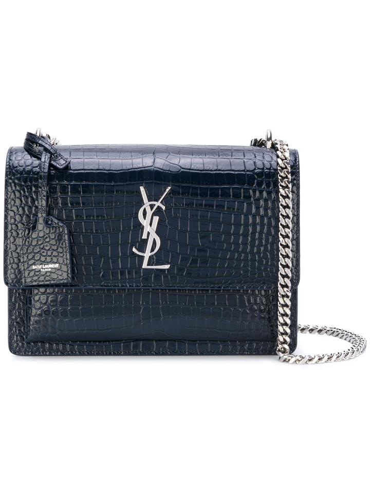 Saint Laurent Crocodile Embossed Sunset Bag - Blue