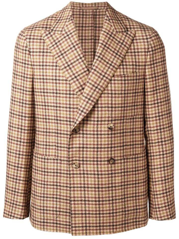 Caruso Double Breasted Gingham Jacket - Neutrals