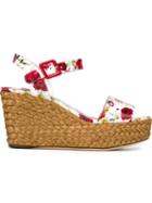 Dolce & Gabbana Daisy And Poppy Print Sandals, Women's, Size: 40, White, Leather