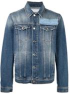 Msgm Fur Appliqué Denim Jacket, Men's, Size: 46, Blue, Cotton/polyester/mink Fur