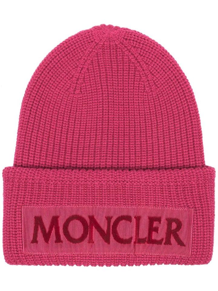 Moncler Pink Logo Wool Beanie
