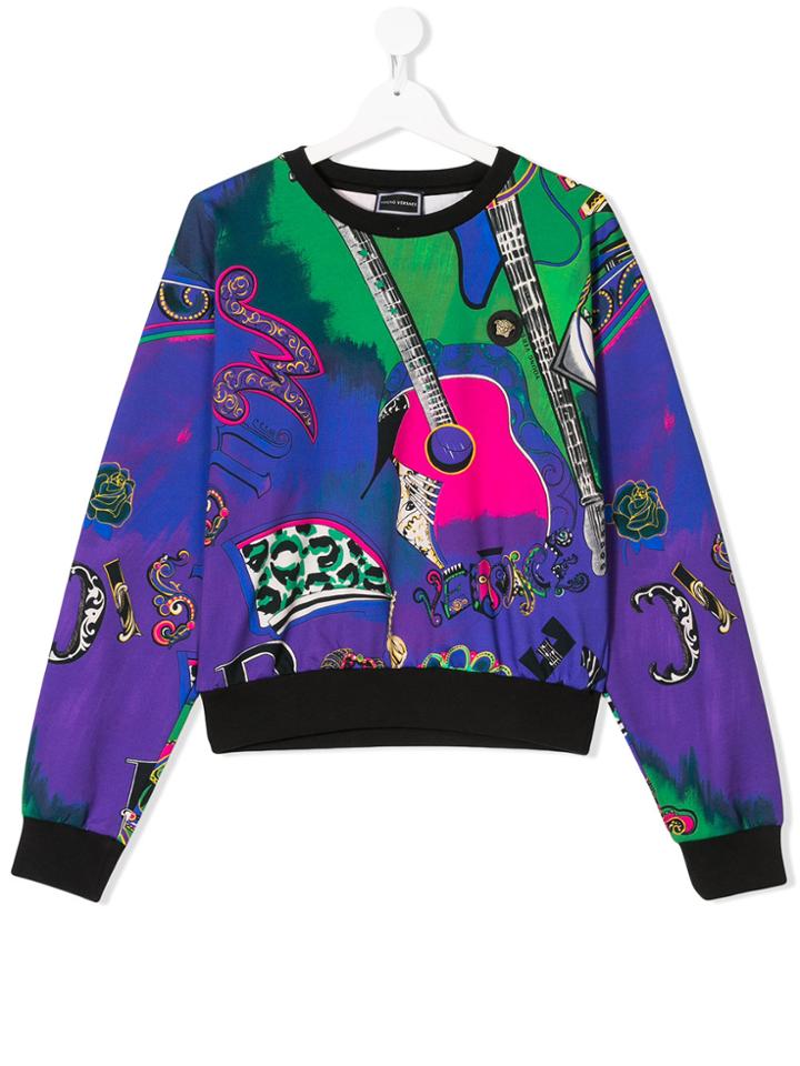 Young Versace Teen Guitar Print Sweatshirt - Blue