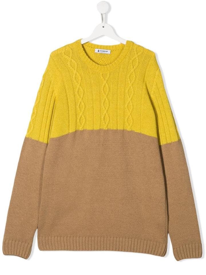 Dondup Kids Colour Block Cable Knit Jumper - Yellow