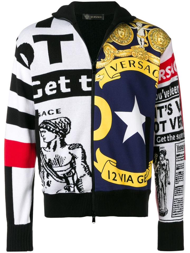 Versace Contrast Patch Zipped Jumper - Black