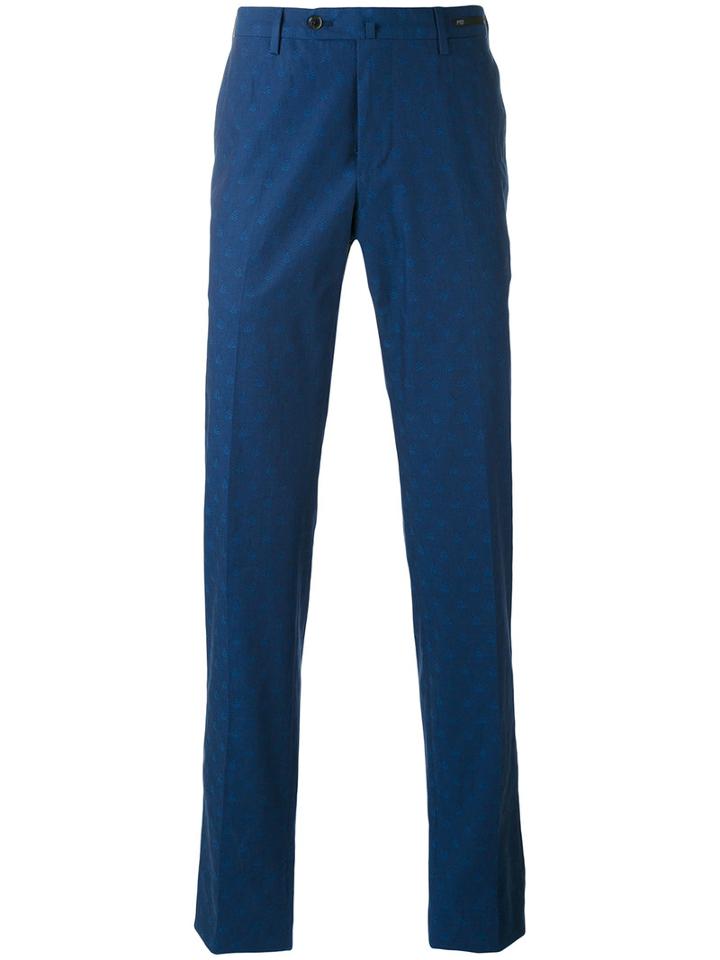 Pt01 - Jacquard Trousers - Men - Cotton/spandex/elastane - 52, Blue, Cotton/spandex/elastane