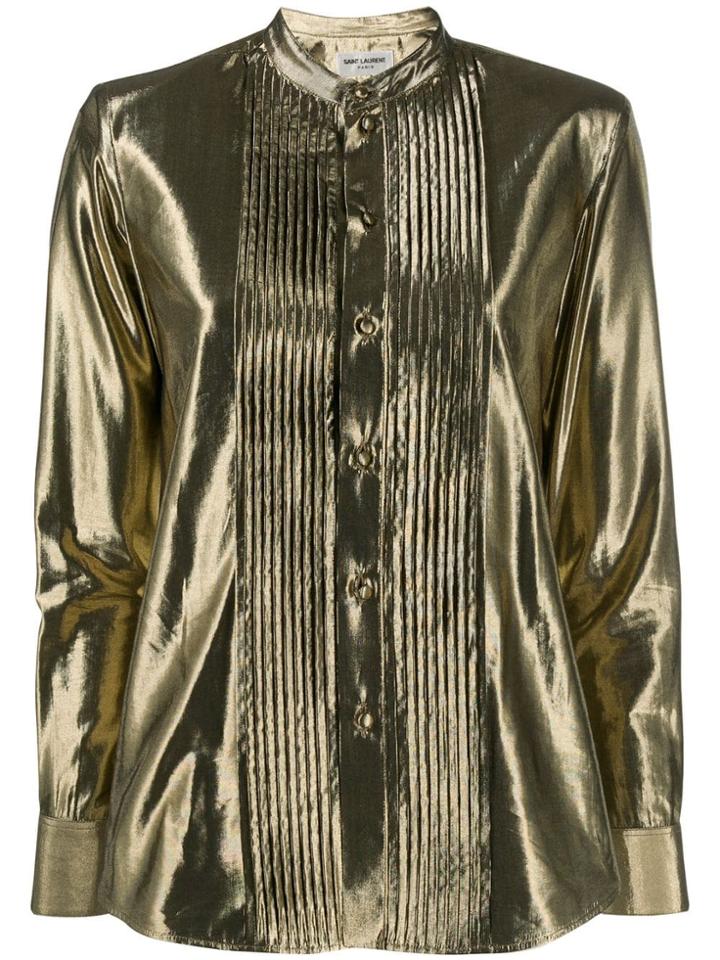Saint Laurent Button-down Metallic Shirt - Gold