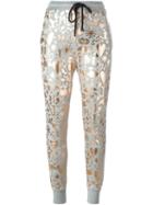Markus Lupfer Metallic Print Track Pants, Women's, Size: Xs, Grey, Cotton