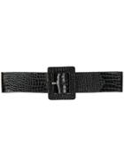 Saint Laurent Crocodile Effect Buckle Detail Belt - Black