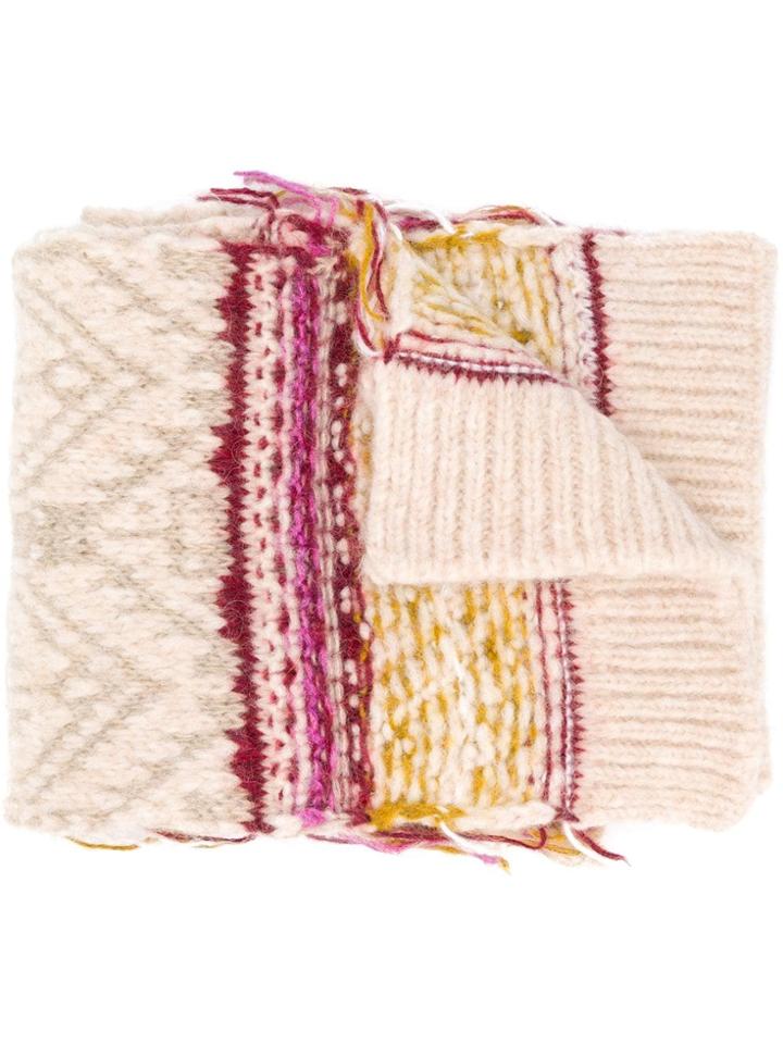 Roberto Collina Aztec Patterned Knit Scarf - Neutrals
