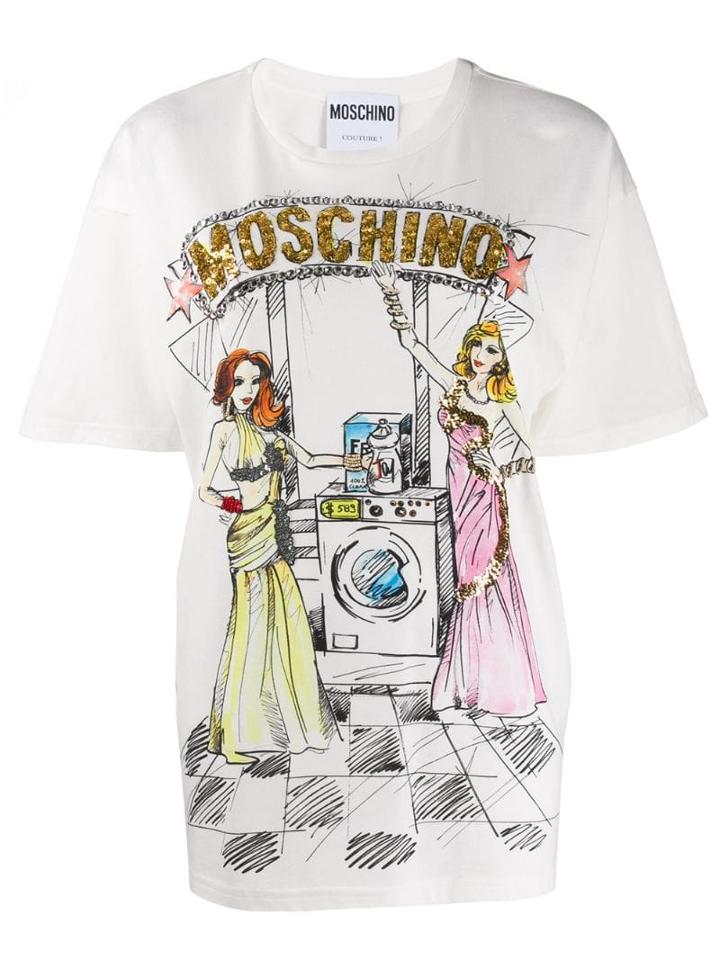 Moschino Sequined Multicoloured Print T-shirt - White