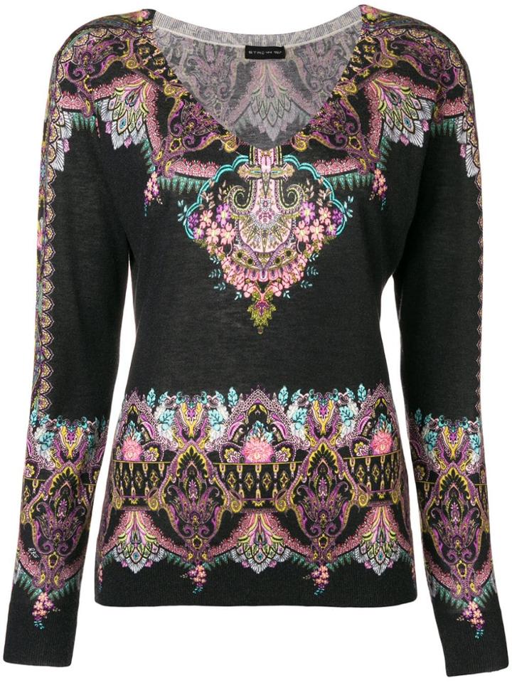 Etro Printed Fitted Knitted Top - Black