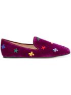 Gucci Embroidered Bees And Stars Slippers - Pink & Purple