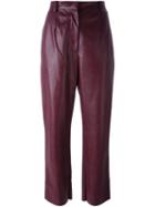 Mm6 Maison Margiela Leather Effect Cropped Trousers, Women's, Size: 40, Pink/purple, Cotton/polyurethane/viscose