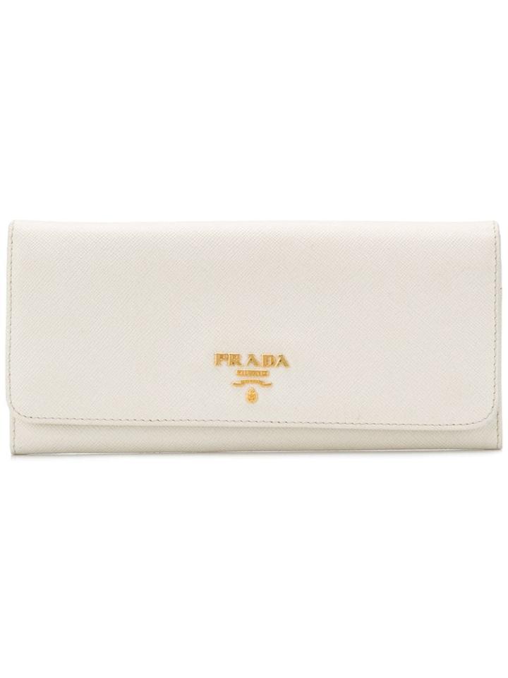 Prada Flap Saffiano Continental Wallet - White