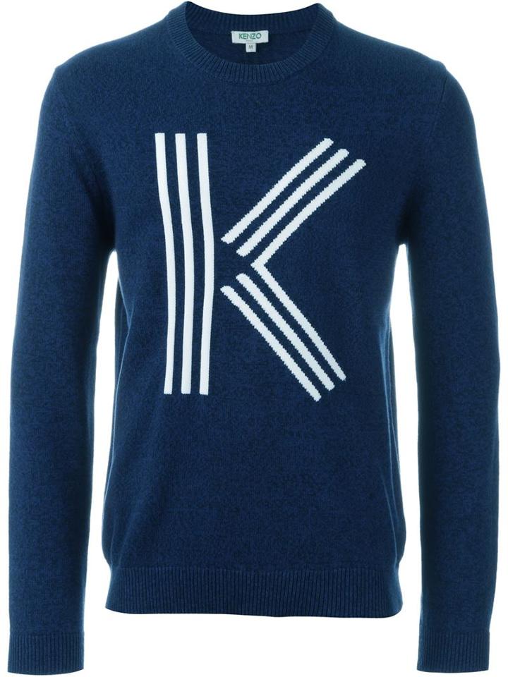 Kenzo K Intarsia Jumper, Men's, Size: L, Blue, Cotton/polyamide