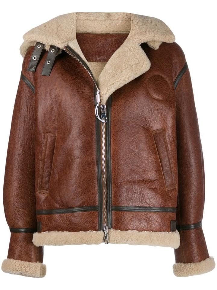 Liska Shearling Hooded Jacket - Brown