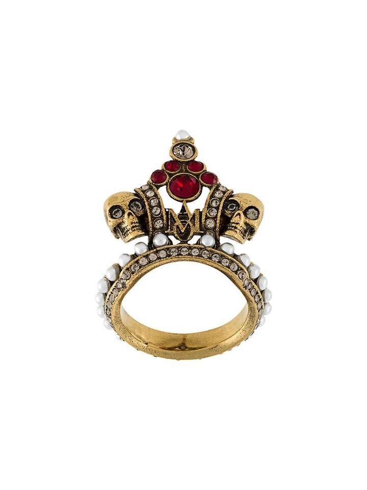 Alexander Mcqueen Crown Skull Ring, Women's, Size: 6 1/2, Metallic