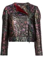 Josie Natori Faux Fur Trim Jacquard Jacket - Black