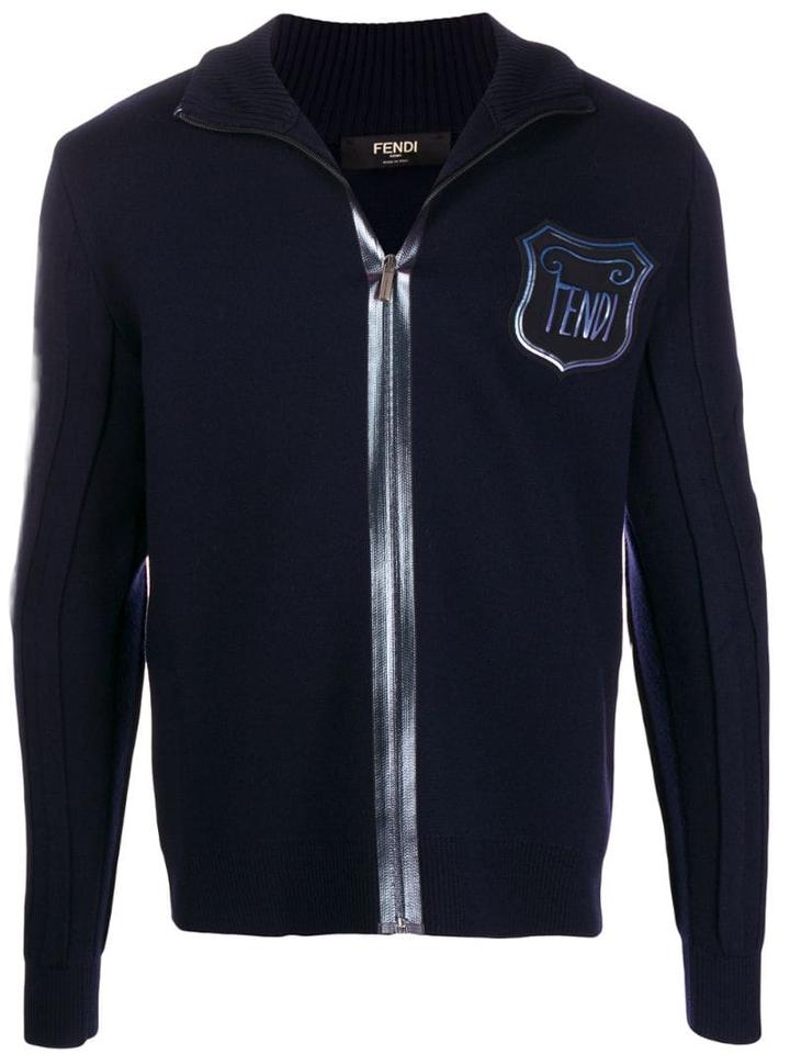 Fendi Logo Emblem Zipped Jumper - Blue