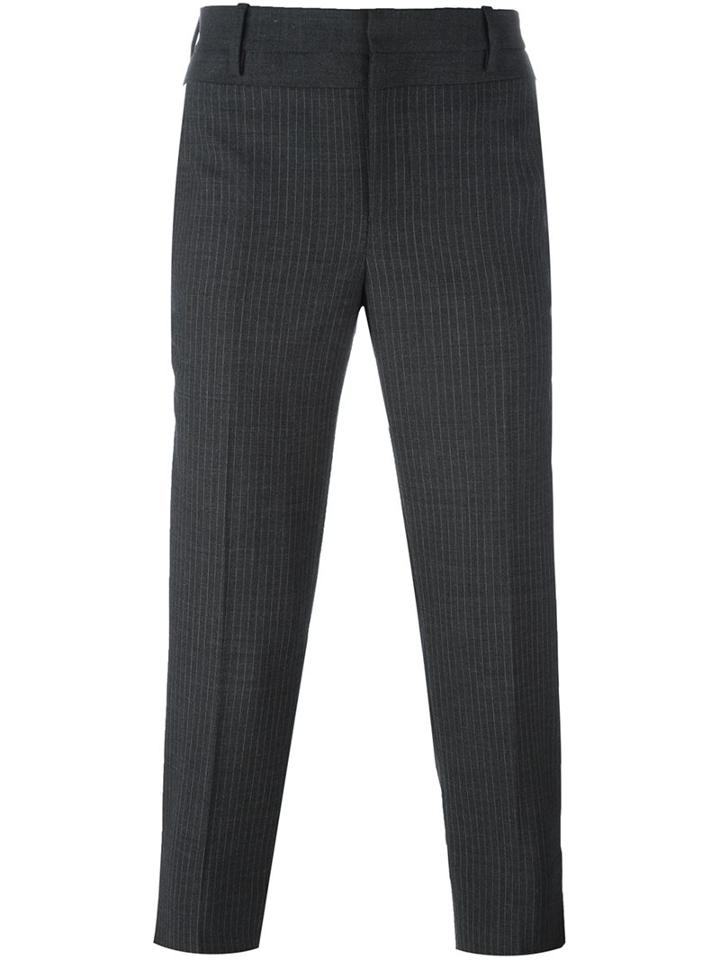Neil Barrett Pinstripe Cropped Trousers, Men's, Size: 48, Grey, Cotton/polyester/virgin Wool