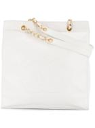 Chanel Vintage Jumbo Cc Chain Shoulder Tote Bag - White