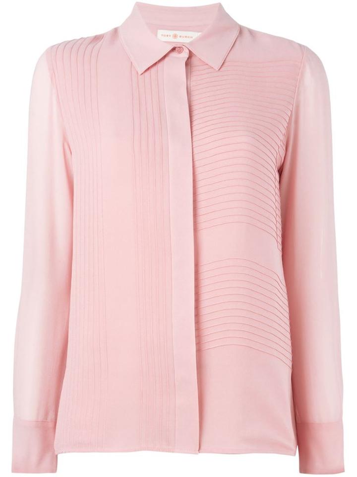 Tory Burch Concealed Fastening Shirt, Women's, Size: 8, Pink/purple, Silk/polyester