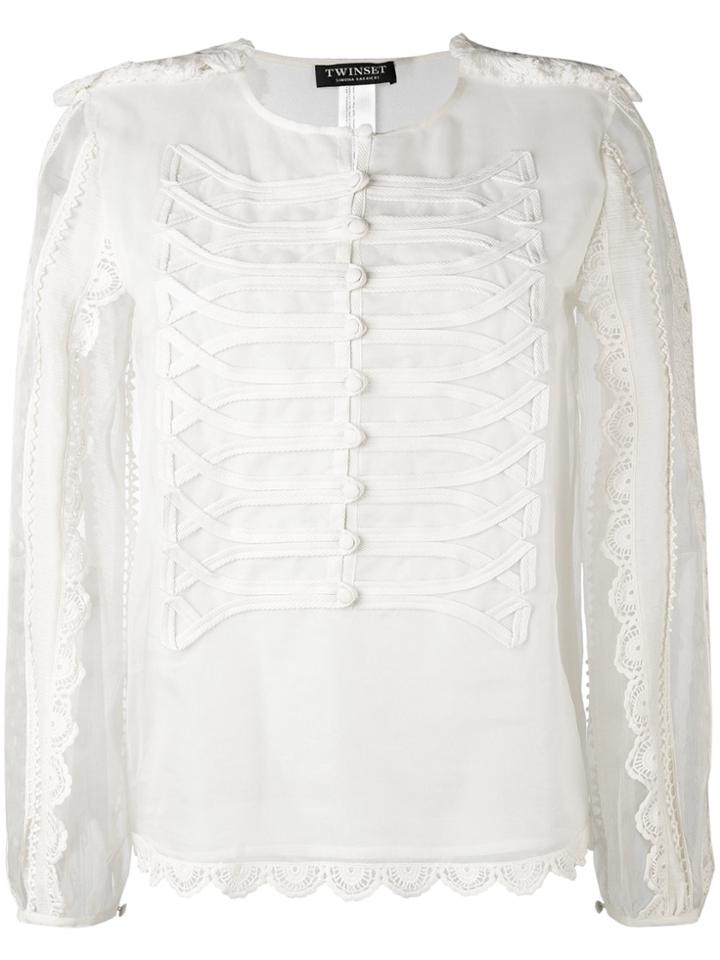 Twin-set Shoulder Straps Sheer Blouse - White