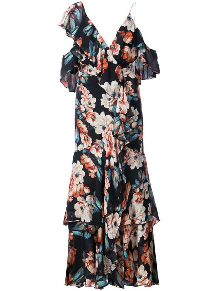 Nicholas Lola Asymmetric Floral-print Dress - Black