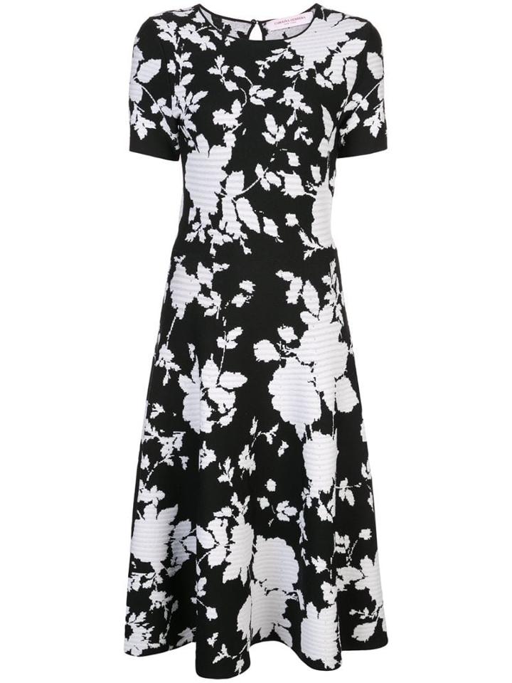 Carolina Herrera Round Neck Floral Dress - Black
